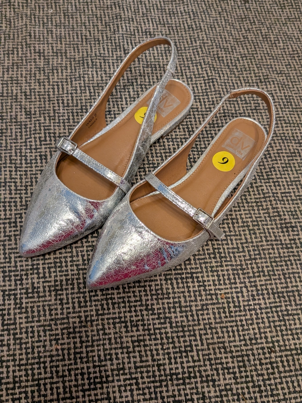 Dolce Vita Metallic Silver Pointed-Toe Mary Jane Slingback Flats